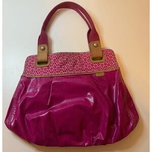 Fossil Magenta Vinyl‎ & Canvas Tote Bag With Patterned Design & Dual Handles